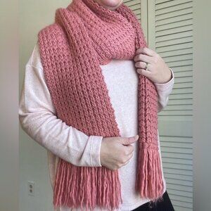 Extra Long Dusty Pink Winter Scarf With Tassels